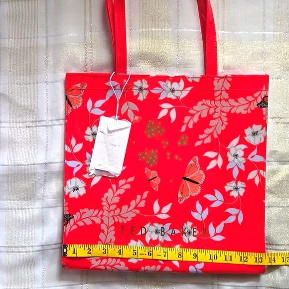 NWT Ted Baker Red Floral Glossy Tote - Picture 13 of 15